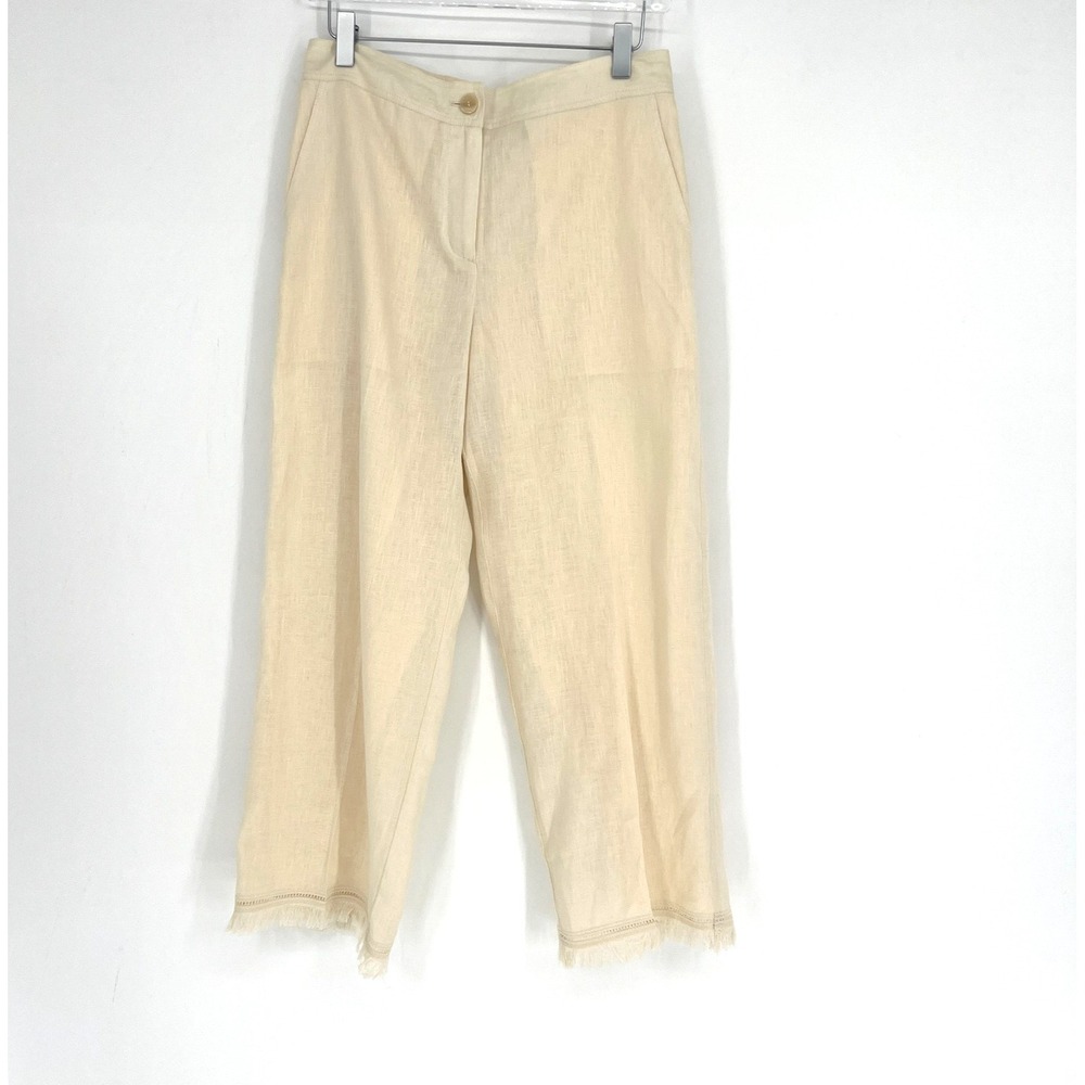Theory Cropped Pants Womens 2 Cream Lightweight Boho Basic‎ Simple Fringe
